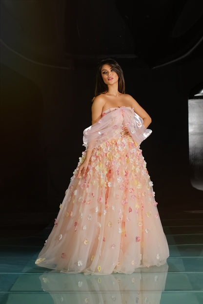 Elegant Floral Strapless Gown