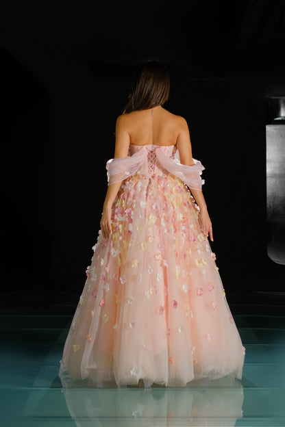 Elegant Floral Strapless Gown