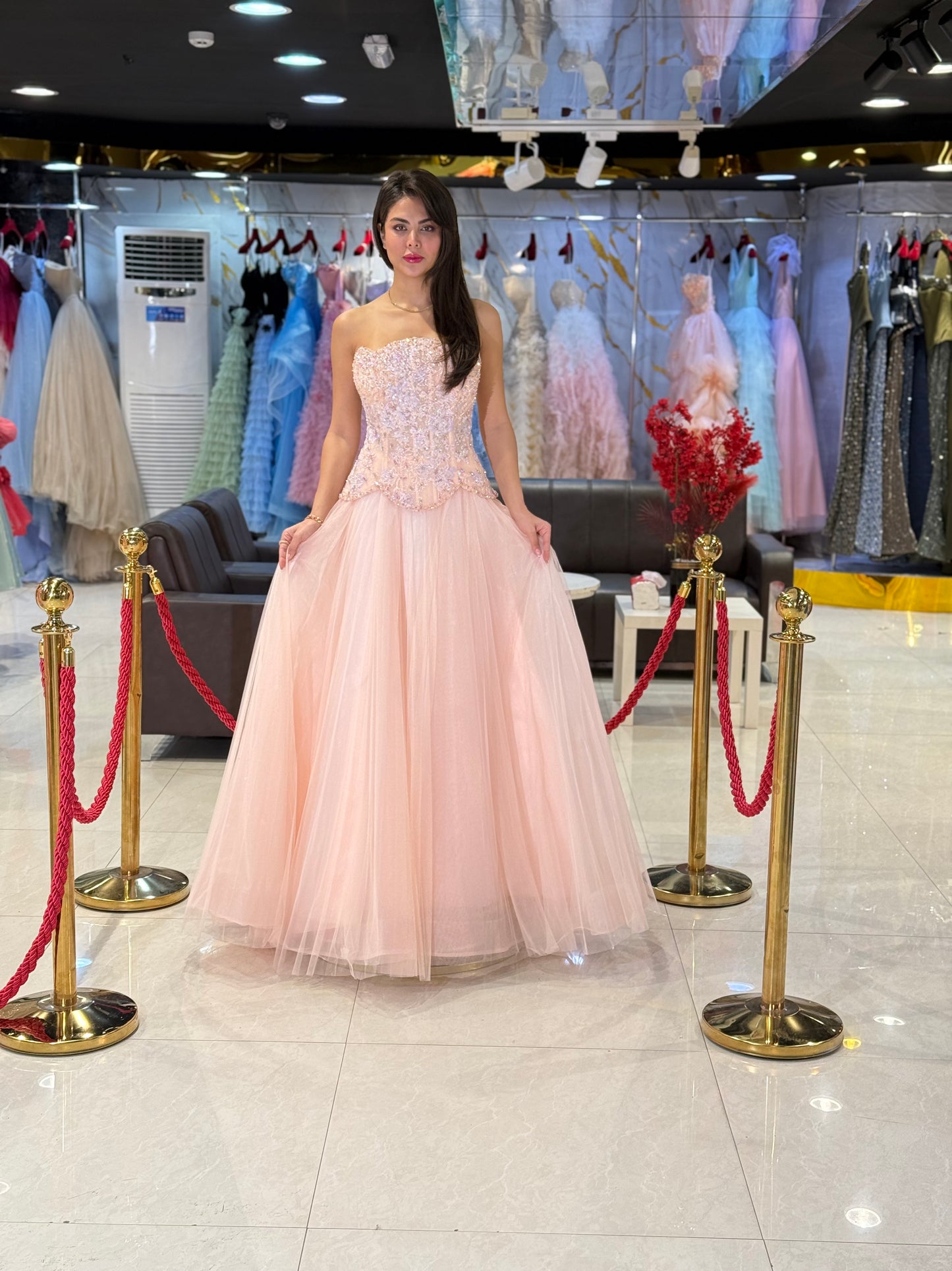 Blush Pink Embellished Tulle Prom Dress