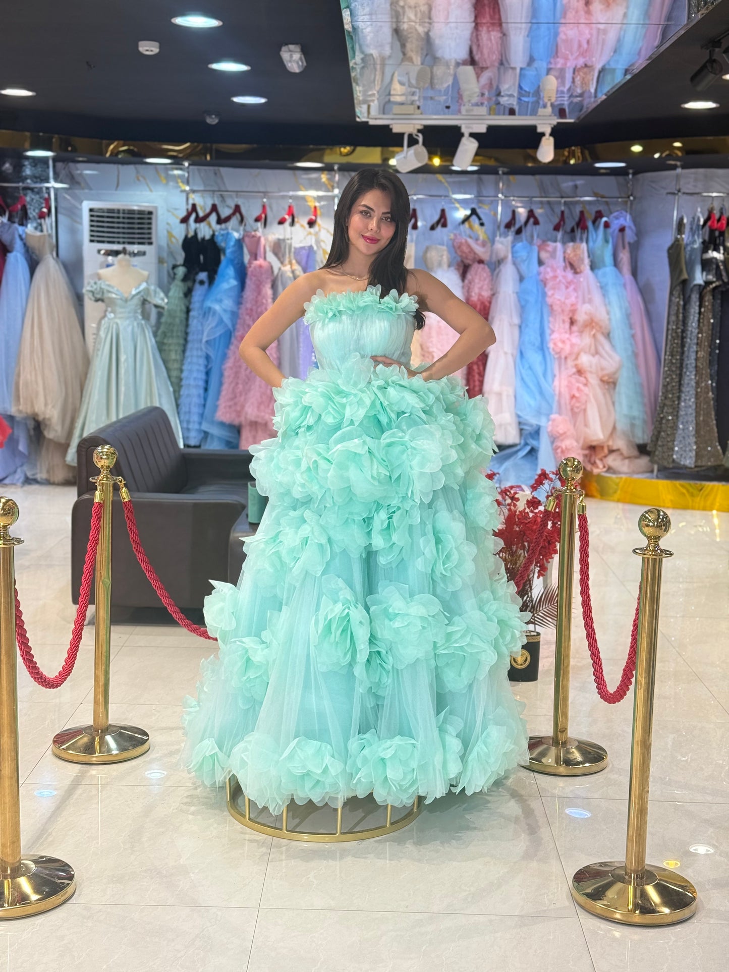 Mint Green Ruffle Prom Dress