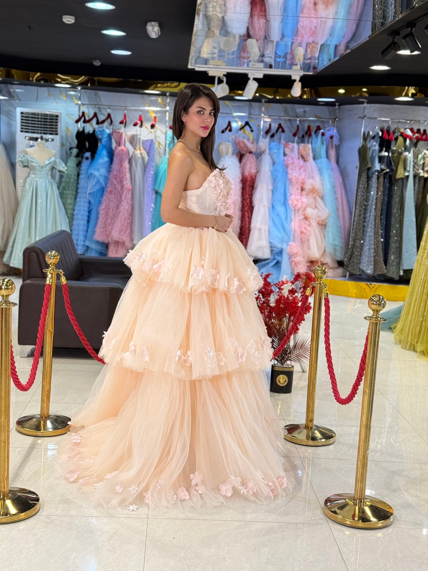 Peach Layered Prom Dress