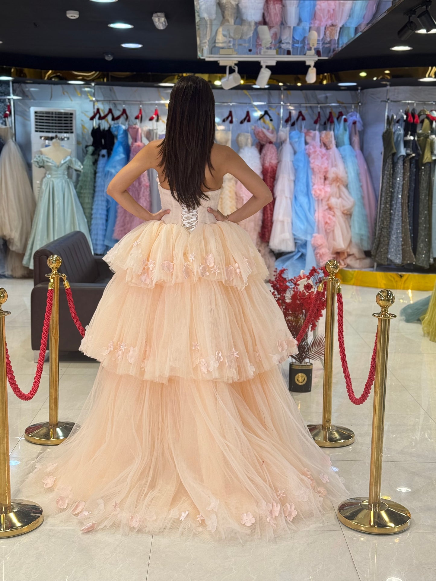Peach Layered Prom Dress