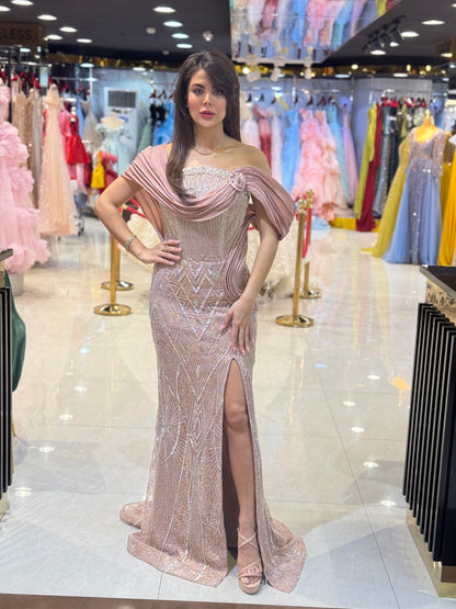 Off-Shoulder Embellished Evening Gown