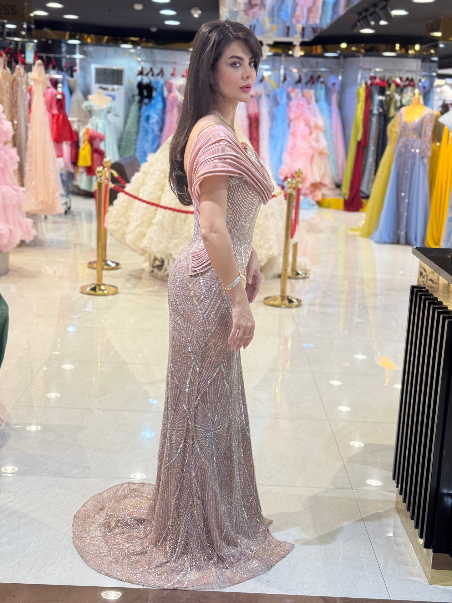 Off-Shoulder Embellished Evening Gown