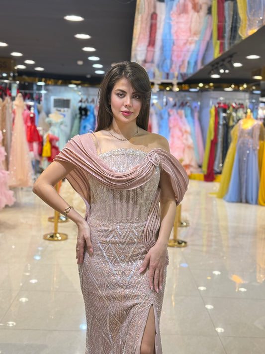 Off-Shoulder Embellished Evening Gown