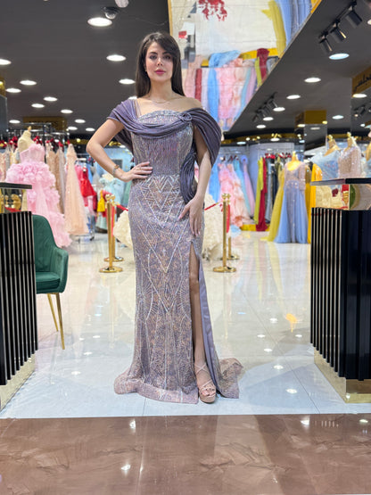 Off-Shoulder Embellished Evening Gown