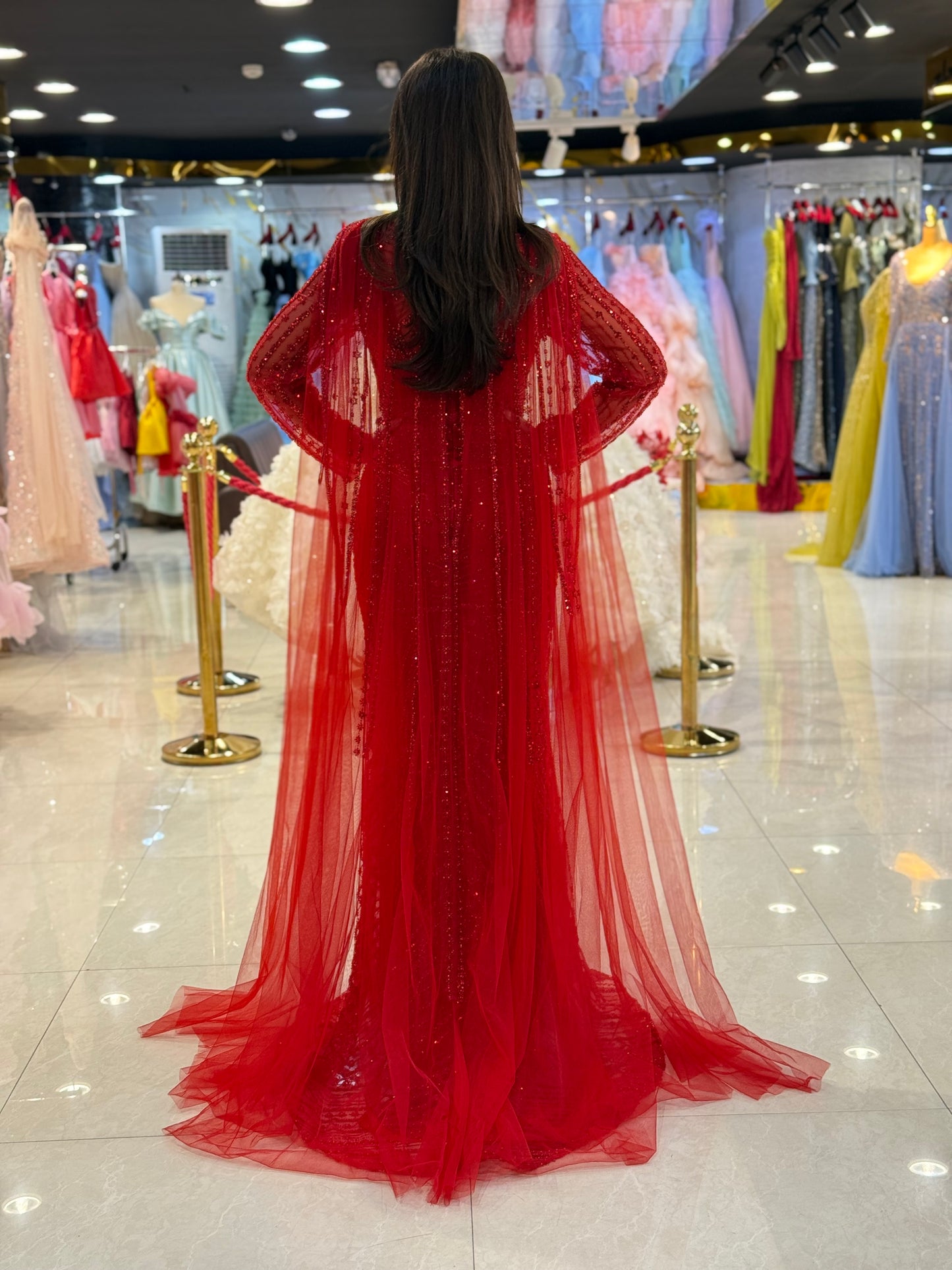 Elegant Beaded Cape Sleeve Evening Gown