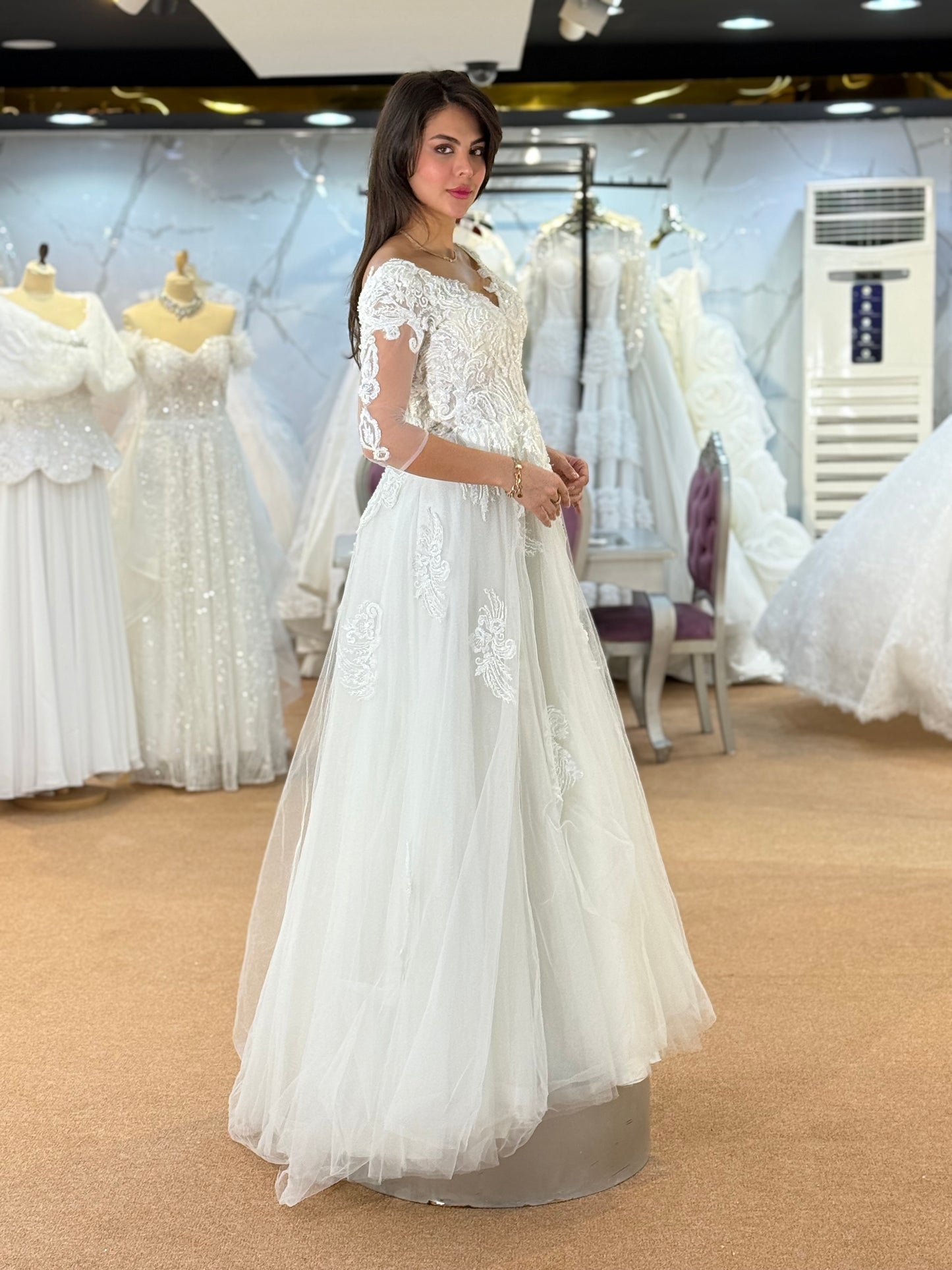 Elegant Lace Bridal Gown with Sheer Sleeves