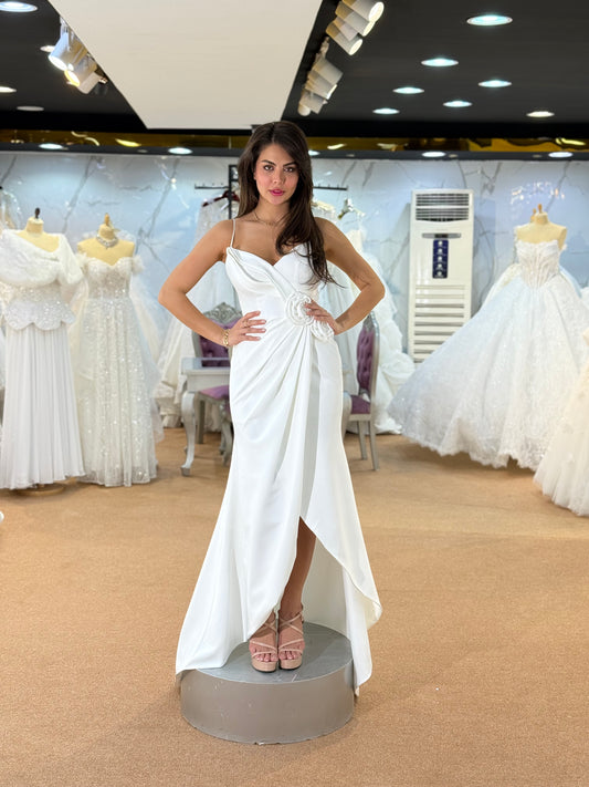 Elegant Draped White Bridal Gown