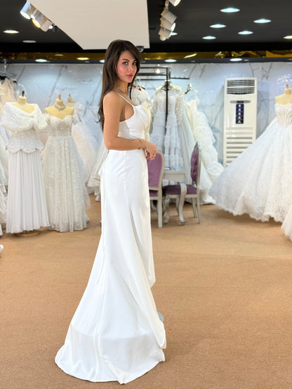 Elegant Draped White Bridal Gown