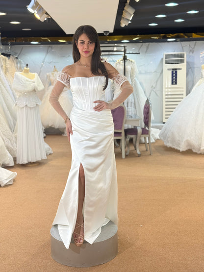 Elegant White Corset Wedding Dress