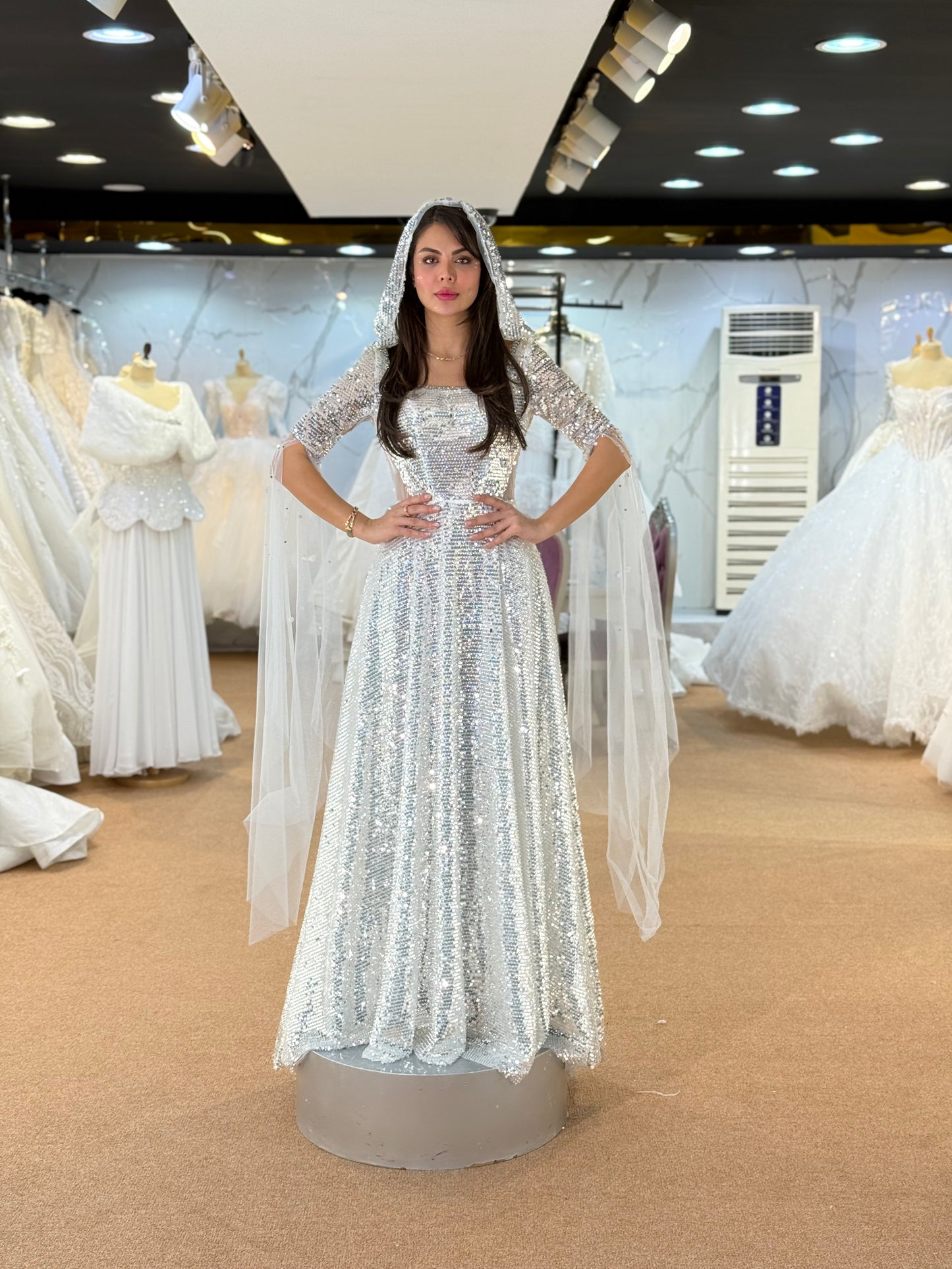 Silver Sequin Free Size Wedding Dress