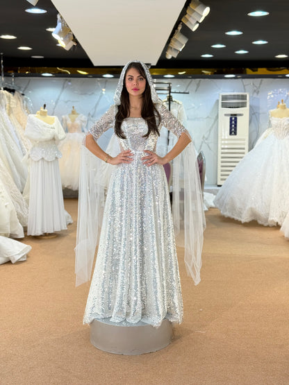 Silver Sequin Free Size Wedding Dress