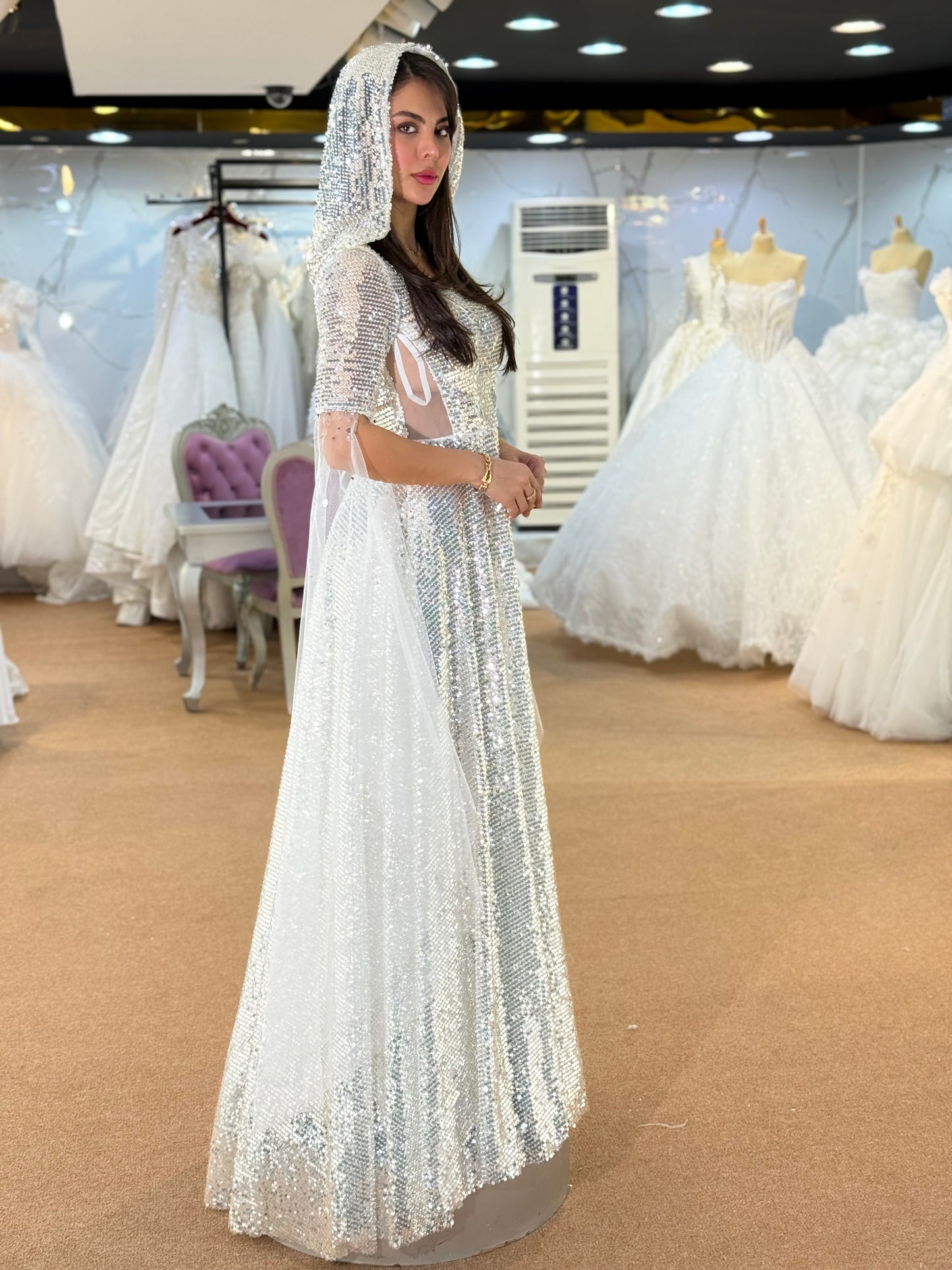 Silver Sequin Free Size Wedding Dress