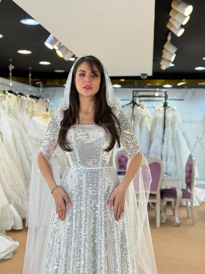 Silver Sequin Free Size Wedding Dress