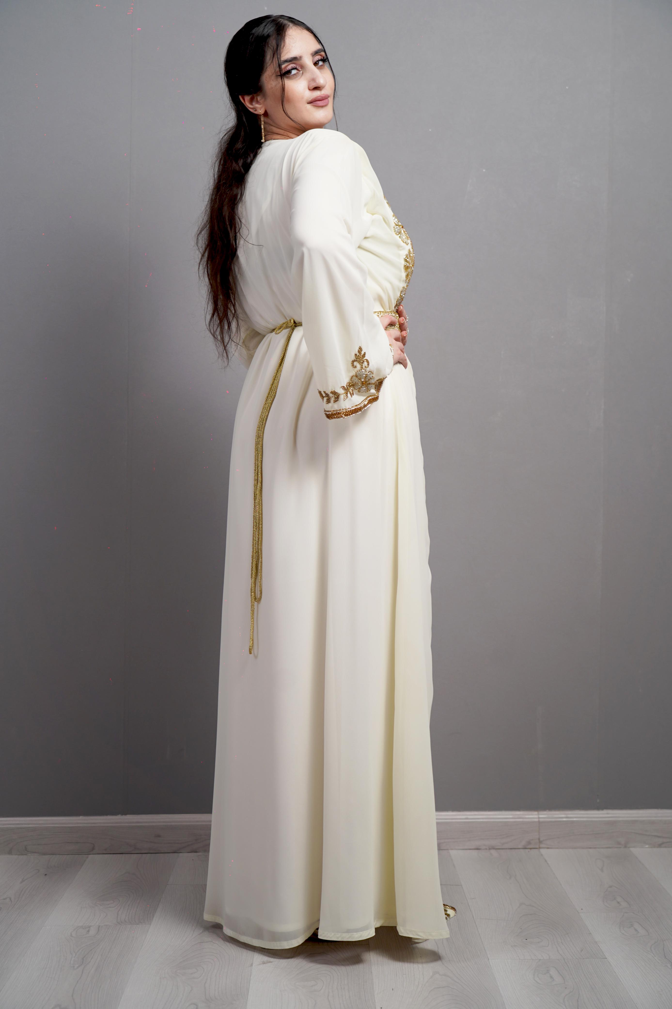 White Kaftan with Golden and Silver Embroidery