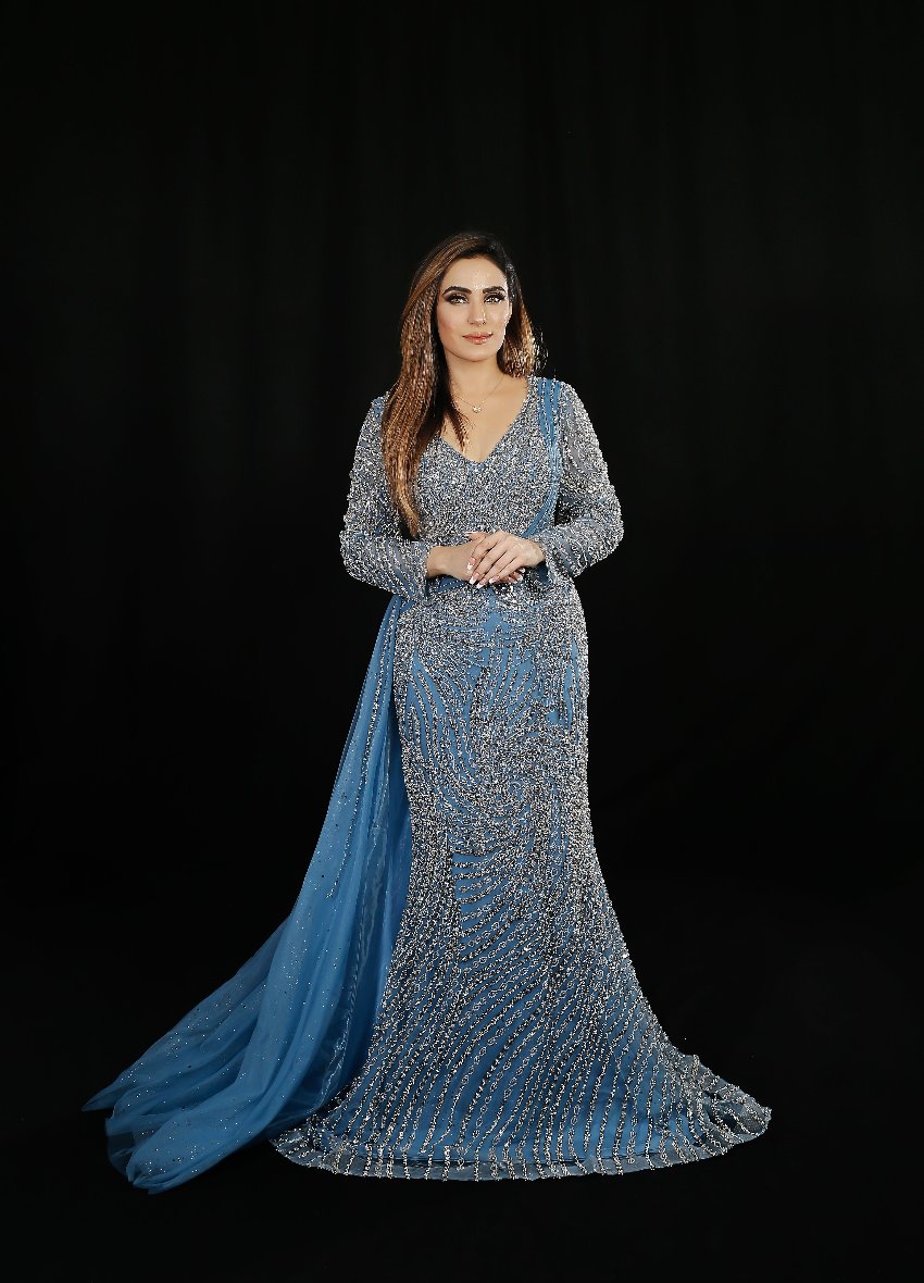 EXQUISITE SAPPHIRE EMBELLISHED GOWN