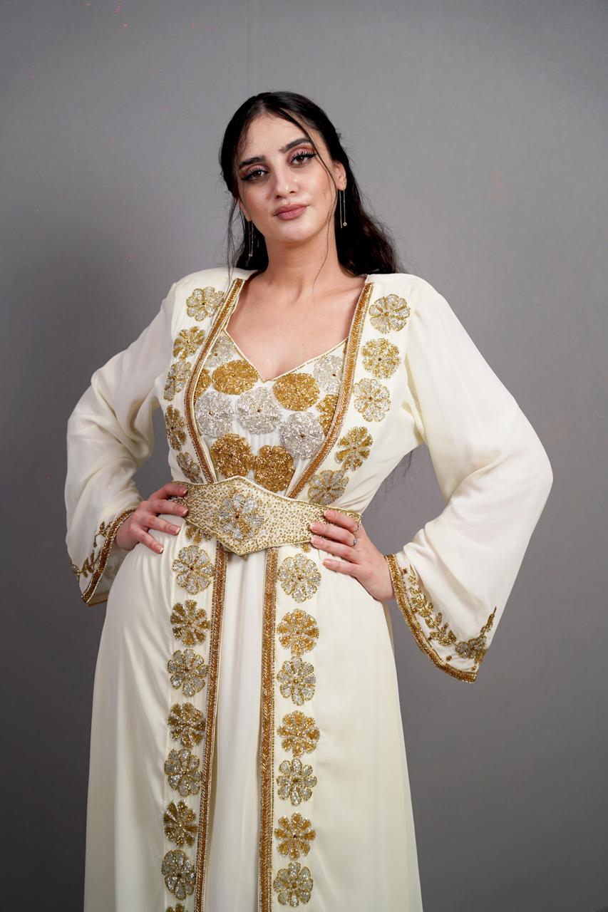 White Kaftan with Golden and Silver Embroidery