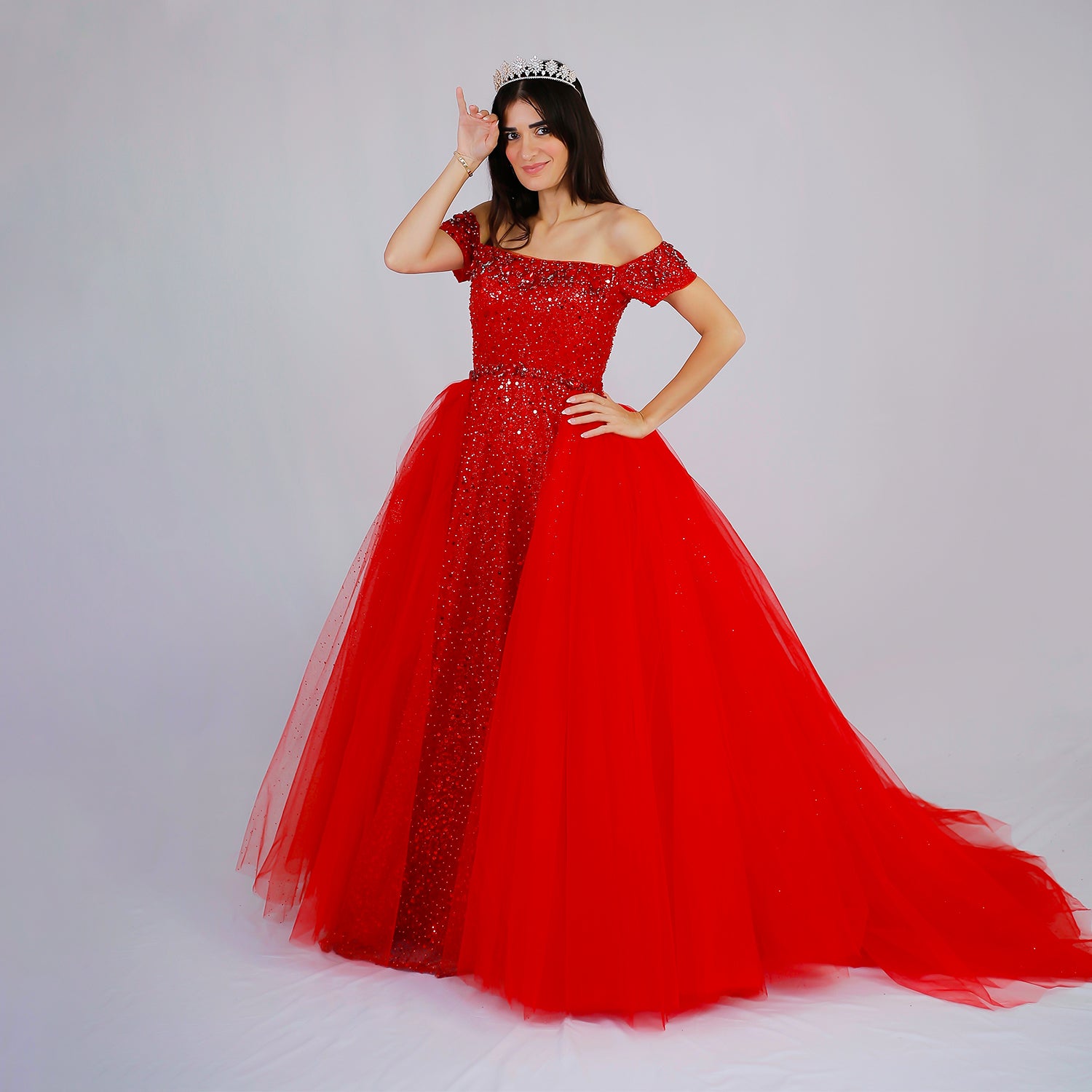 Radiant Red Off-Shoulder Royalty Gown