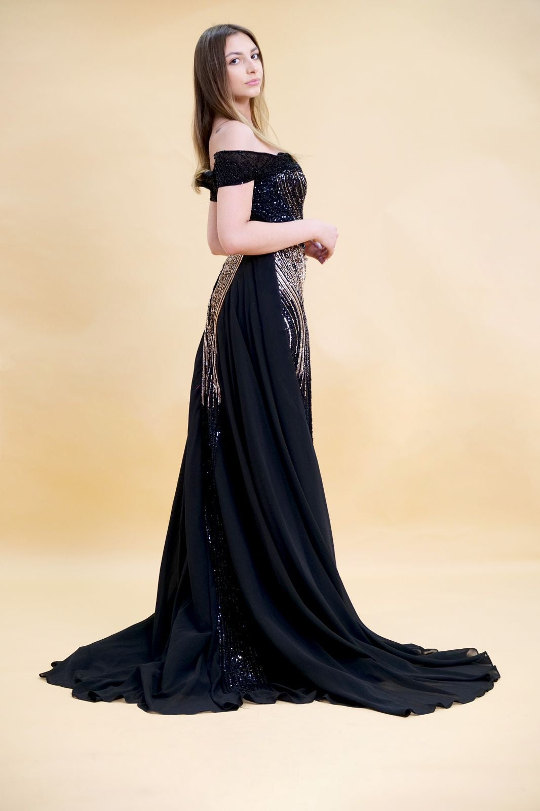 Black & Gold Sequin Evening Gown
